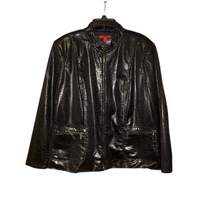 Joni B Black Faux Leather Bomber Moto Jacket Snake Embossed  Womens 2X Glam‎